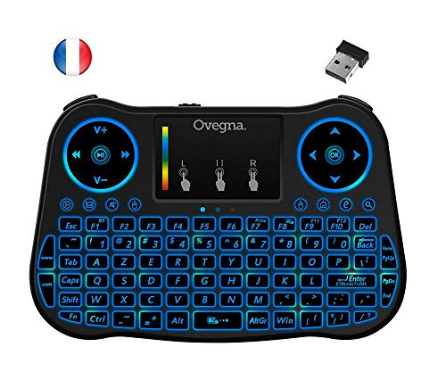 Ovegna T08: Mini teclado inalámbrico 2.4Ghz, francés (AZERTY), ergonómico inalámbrico con Touchpad – para Smart TV, Mini PC, HTPC, Consola, ordenador con Windows, Android, MacOS, Linux
