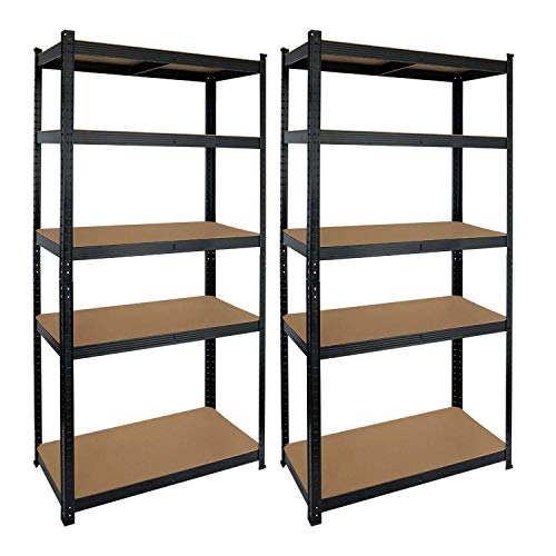 Pack 2 Estanterías Modulares Negras con 5 Baldas Ajustables 180x90x40cm 875Kg GH91 Pack 2 Estanterías Modulares Negras con 5 Baldas Ajustables 180x90x40cm 875Kg GH91