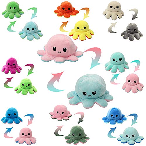 Pack 2 Peluche de Pulpo Reversible Pequeños con Luz, Muñecos Lindos de Doble Cara, Juguetes de Pulpo de Felpa para Niños ,Color al Azar (Pulpo*2 con luz)