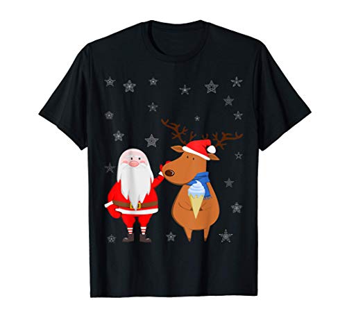 Papá Noel y Renos - Divertido Suéter Navideño Feo Retro Camiseta