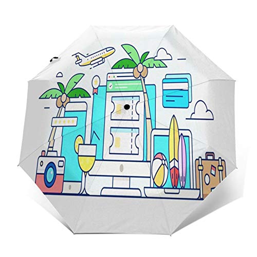 Paraguas Plegable Automático Impermeable Servicio para Adquirir Ticket Sea, Paraguas De Viaje Compacto a Prueba De Viento, Folding Umbrella, Dosel Reforzado, Mango Ergonómico
