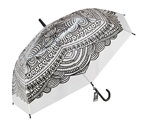 Paraguas Transparente Étnico automático 100 cm de diámetro una vez abierto 8 Varillas con protecciones en PVC Negro Plástico de alta resistencia Motivo hindú indio henna ceremonial