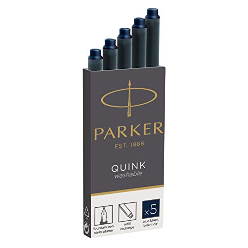 Parker Quink recambios para plumas estilográficas, cartuchos largos, tinta azul o negra, caja de 5