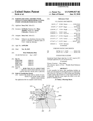 Parting-off tool assembly with single-cutting-edged solid cutting insert and rigid-insert-seat tool: United States Patent 9999927 (English Edition)