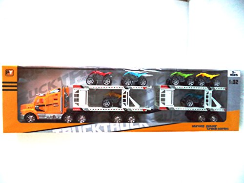 Peng Ye Toys Camión con Remolque Cargado con 6 quads. Escala 1:32. Medidas del camión: 48x15x8 cms. Aprox..