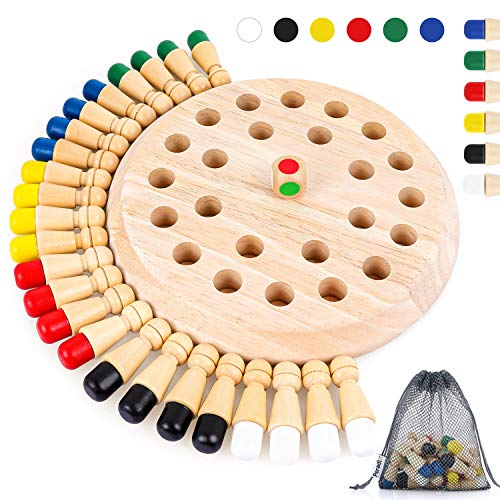 Peradix Juego Ajedrez de Memoria de Madera para Niños, Juguetes de Madera para Niños Mayores de 3 Años, 24 Piezas Ajedres de Juguetes Memoria, Juguetes Cognitivos de Color para Niños Educar