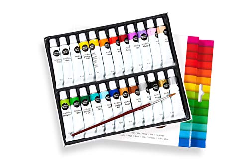 perfect ideaz set de pinturas acrílicas de colores con pincel, 24 tubos x 12 ml, 22 colores diferentes, alta proporción de pigmentos de colores, pintura acrílica de alta cobertura y de secado rápido perfect ideaz set de pinturas acrílicas de colores con pincel, 24 tubos x 12 ml, 22 colores diferentes, alta proporción de pigmentos de colores, pintura acrílica de alta cobertura y de secado rápido