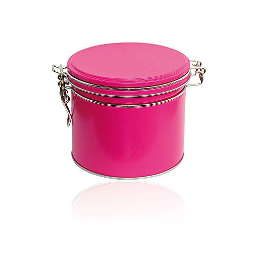 Perfekto24 Caja de metal redonda con tapa, 10,2 x 9 cm, redonda, vacía, color rosa brillante, caja de almacenamiento, lata de almacenamiento universal