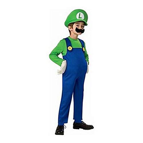 Petainer Disfraz Mario y Luigi Bros Niño Cosplay Costume (Verde, L 125-135)