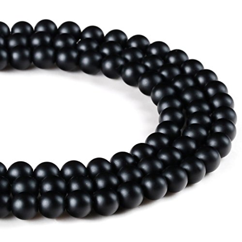 Piedra semipreciosa de ónix, color negro, perlas pulidas y mate, 1 unidad, cadena de perlas de 4/6/8/10 mm (8 mm redondo mate)