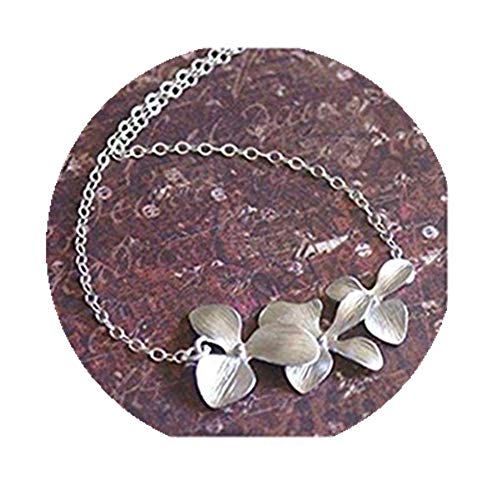 Plata collar de flores, orquídea cascada collar, tres flores collar