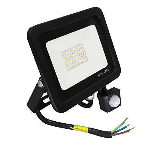 POPP® Foco LED 30W Exterior con Sensor Movimiento PIR, 5000 lumen, Foco LED Sensor IP65 Impermeable, Blanco Frío 5000 K, Ángulo de haz 120°, Foco LED Detector para Jardín, Garaje, Hotel, Patio, etc.