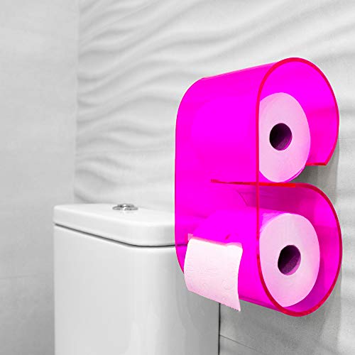 Portarrollos de papel higiénico de metacrilato de original diseño y fácil instalación. Accesorio decoración baño soporte de rollo para pared del cuarto de baño. Dispensador de papel para WC. (Rosa)