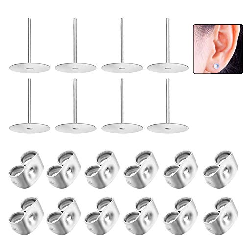 Poste Pendiente, 200 Piezas Postes de Pendientes Acero Inoxidable, Poste de Pendiente de Mariposa, Pendientes Planos de Bricolaje for Earring Making, Women's Gifts, Jewelry Making (Silver)