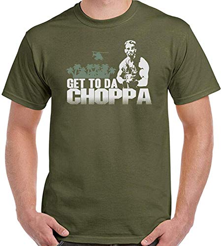 Predator T-Shirt Mens Get to Da Chopper Top Arnold Schwarzenegger Alien Movie,Military Green,L