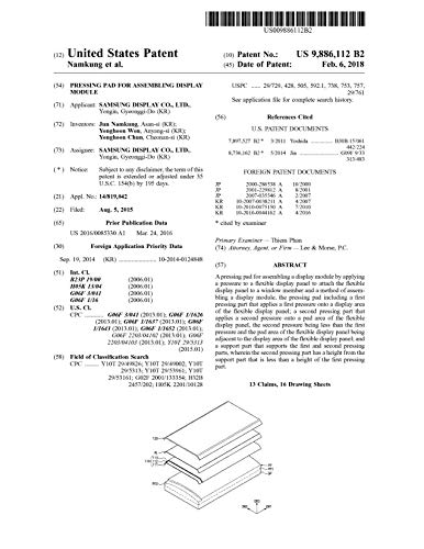 Pressing pad for assembling display module: United States Patent 9886112 (English Edition)