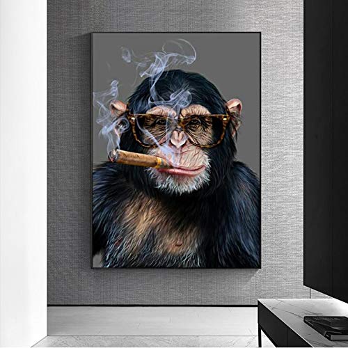 Puzzle 1000 piezas Chimpancé fumando cigarro arte pintura mono animal arte imagen puzzle 1000 piezas paisajes Juego de habilidad para toda la familia, colorido juego de ubicac50x75cm(20x30inch)