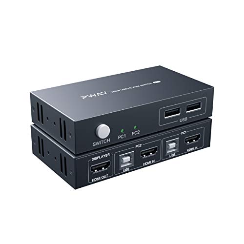 PW-SH0201B HDMI 4K Ultra HD 2x1 HDMI KVM Switch 4K*2K@30Hz Y:U:V 4:4:4 con 2 Pcs HDMI de 5 pies y Cables USB compatibles con Windows/Linux/Mac, etc.