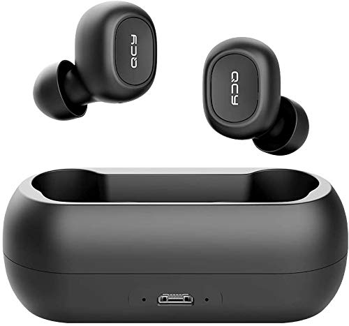 QCY-T1 TWS - Auriculares Deportivos con Bluetooth 5.0, inalámbricos, más de 20 Horas de duración de la batería con Cargador, IPX4 Resistente al Agua y micrófono Dual HD Integrado (Negro), 1