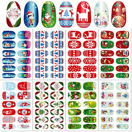 Qpout 96pcs Christmas Nail Decals Stickers, Water Transfer Christmas Nail Full Wraps Sticker, for Women Kids Girls Snowflake Designs for Christmas Party Favor Decoration Decor Supplies