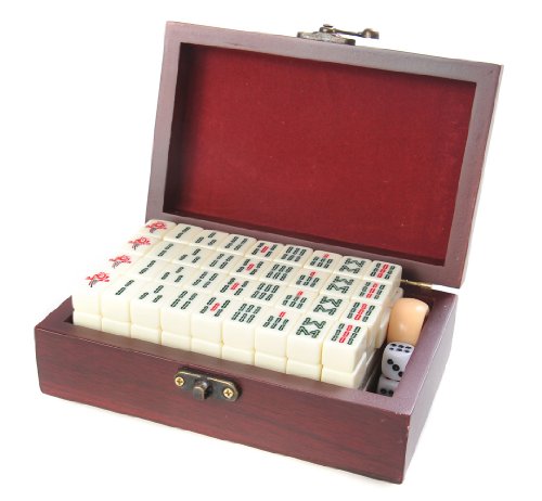 Quantum Abacus Set de Mahjong / mah-jongg, Piezas de imitación de Marfil Blanco en una Fina Caja de Madera (17cm x 11cm x 6cm) (MJ001-01 DE)