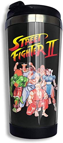 Qurbet Botella de agua, Street Fighter II Video Game Inspired Coffee Cup Stainless Steel Water Bottle Cup Travel Mug Coffee Tumbler with Spill Proof Lid