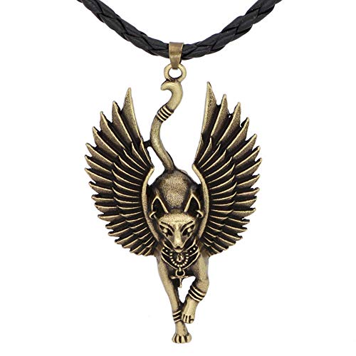 QZY Collar Colgante de los Hombres, mitología egipcia Antiguo Gato Egipcio Dios Dios Dios ala Gato Amuleto alas 1 Pieza - Estatua Egipto Regalos religiosos,Bronze