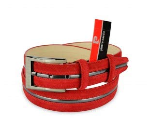 R003 Cinturon ajustable de hombre Pierre Cardin en cuero agamuzado - Rojo, 115cm