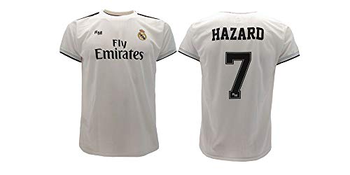 Real Madrid Camiseta de Fútbol Replica Oficial con Licencia Hazard Blanco número 7 en blíster Regalo - Todos Los Tamaños NIÑO y Adulto - 12 años