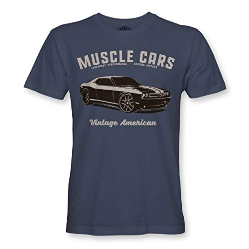 Rebel on Wheels Camiseta para hombre Challenger Muscle-Car American Classics US-Car V8 Oldschool Denim. M