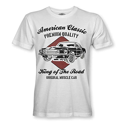 Rebel on Wheels Mustang American Classics US-Car V8 Oldschool - Camiseta para hombre Blanco M