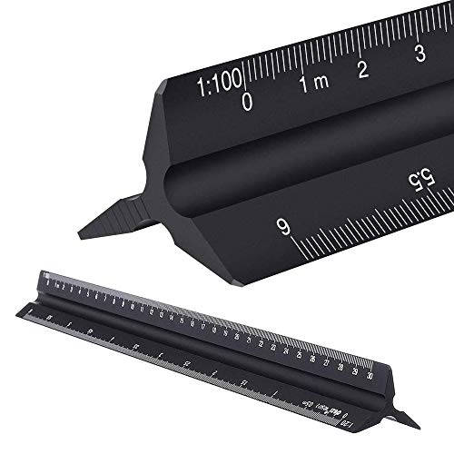 Regla de escala triangular HosDen de metal negro para matriz de arquitecto, 30 cm, regla de aluminio macizo: 1:20, 1:25, 1:50, 1:75, 1:100, 1:125 y bolsa protectora. Regla de escala triangular HosDen de metal negro para matriz de arquitecto, 30 cm, regla de aluminio macizo: 1:20, 1:25, 1:50, 1:75, 1:100, 1:125 y bolsa protectora.