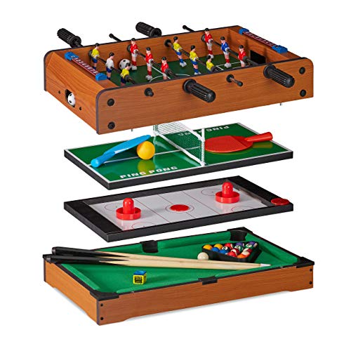 Relaxdays Mesa Multijuegos 4 en 1 Futbolín, Ping Pong, Billar y Hockey, DM, Marrón, 15 x 51 x 51 cm Relaxdays Mesa Multijuegos 4 en 1 Futbolín, Ping Pong, Billar y Hockey, DM, Marrón, 15 x 51 x 51 cm