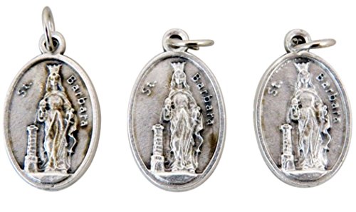 Religious Gifts Medalla colgante de base plateada de Santa Bárbara, patrón de arquitectos, lote de 3, 2.5 cm