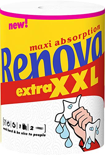 Renova Rollo de cocina Maxi Absorption Extra XXL - 1 Rollo Triple equivalente a 3 rollos estándar Renova Rollo de cocina Maxi Absorption Extra XXL - 1 Rollo Triple equivalente a 3 rollos estándar