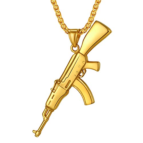 Richsteel AK47 Dorada Collar de Pistola Oro enchapado Hip Hop Rock