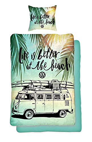 Ropa de Cama VW Bulli 135 x 200 cm 80 x 80 Funda de Almohada | Volkswagen Bus Reversible | Volkswagen Regalos para Hombres | Öko-Tex Standard 100 | Tamaño estándar alemán