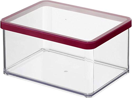 Rotho Loft, caja de almacenamiento rectangular de 2.25 l con tapa y sello, Plástico PP sin BPA, transparente, rojo, 2.25l 20.0 x 15.0 x 9.6 cm