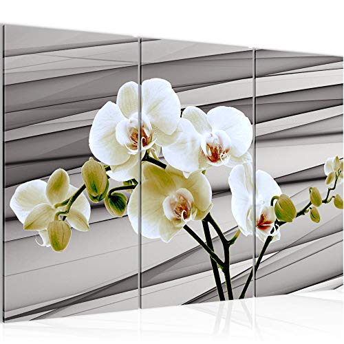 Runa Art Flores Orquídea Cuadro Murales Sala XXL Gris Beige Abstracto 120 x 80 cm 3 Piezas Decoración de Pared 202031b