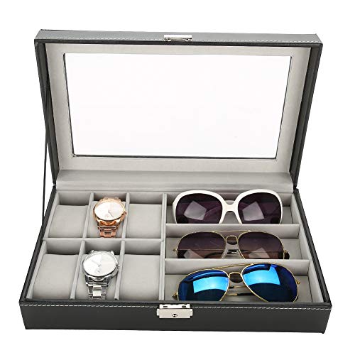 Salmue 9 Rejillas Cajas para Relojes y Gafas, Organizador para Gafas con Cerradura y Tapa de Cristal, Multifuncional Joyería Aretes Collar de la Joyería Caja de Almacenaje de la Joyería Salmue 9 Rejillas Cajas para Relojes y Gafas, Organizador para Gafas con Cerradura y Tapa de Cristal, Multifuncional Joyería Aretes Collar de la Joyería Caja de Almacenaje de la Joyería