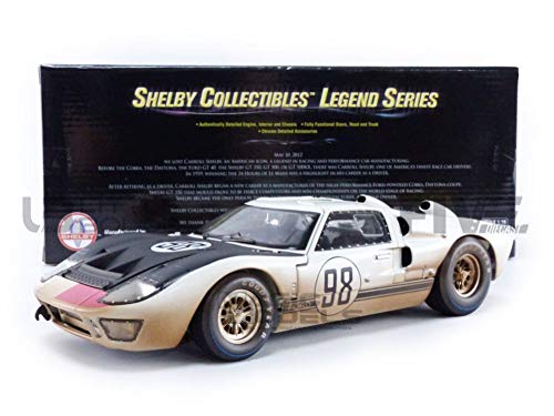 Shelby Collectibles SC432 1966 Ford GT-40 MK II #98 Blanco con capucha negra después de la carrera (versión oscura) 1/18 modelo de coche fundido a presión