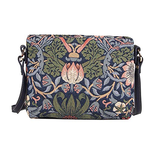 Signare Tapiz mochila bandolera mujer bolsos pequeños mujer con diseño de William Morris (Strawberry Thief Blue)