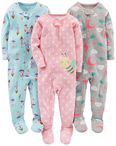 Simple Joys by Carter's pijama de algodón para bebés y niñas pequeñas, 3 unidades ,Ballerina/Moon/Bee ,24 meses