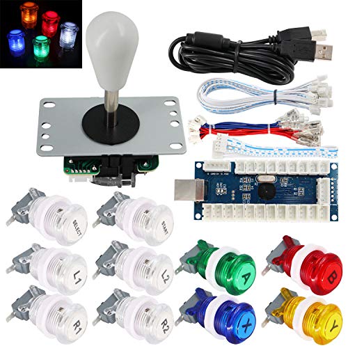 SJ@JX Arcade Game Stick DIY Kit Buttons with Logo LED 8 Way Joystick USB Encoder Cable Controller for PC MAME Raspberry Pi Color Mix