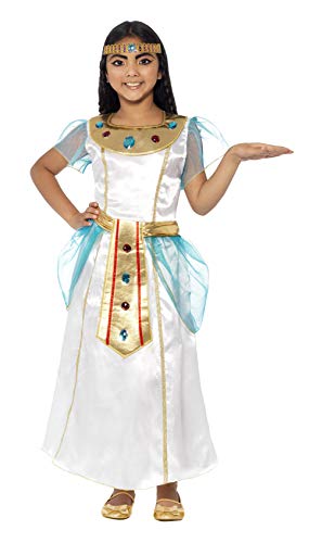 Smiffy'S 44104M Traje De Chica Cleopatra De Lujo Con Vestido Y Diadema, Blanco, M - Edad 7-9 Años