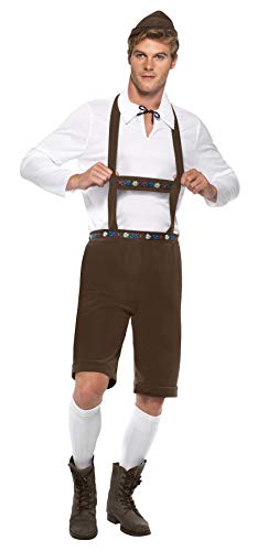 Smiffy's Smiffys-30286XL Disfraz de hombre bávaro, pantalones Lederhose con tirantes, top y gorro, color marrón, XL-Tamaño 46"-48" 30286XL Smiffy's Smiffys-30286XL Disfraz de hombre bávaro, pantalones Lederhose con tirantes, top y gorro, color marrón, XL-Tamaño 46"-48" 30286XL