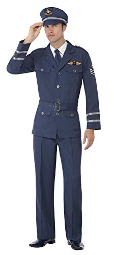 Smiffy's-Smiffys Ww2 Air Force Captain Costume Disfraz de capitán de la Fuerza Aérea de la Segunda Guerra Mundial, color azul, S-Size 34"-36" BR38830S
