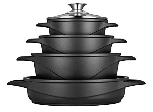 SMILE MGK17 - Batería de Cocina Inducción 8 piezas, Aluminio Fundido, 4 ollas, Tapas de Vidrio Templado, Revestimiento Antiadherente, Apta Para Todo tipo de Cocinas, Libre PFOA SMILE MGK17 - Batería de Cocina Inducción 8 piezas, Aluminio Fundido, 4 ollas, Tapas de Vidrio Templado, Revestimiento Antiadherente, Apta Para Todo tipo de Cocinas, Libre PFOA