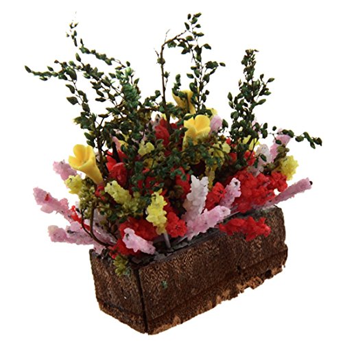 SODIAL(R) Arbusto flor multicolor con pote de madera miniatura casa de munecas 1/12