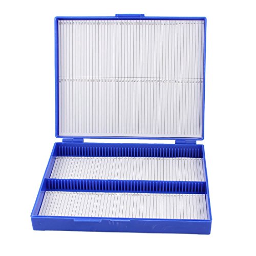 SODIAL(R) Caja De100 Portaobjetos De Microscopio De Azul Real Caja Del Rectangulo De Plastico